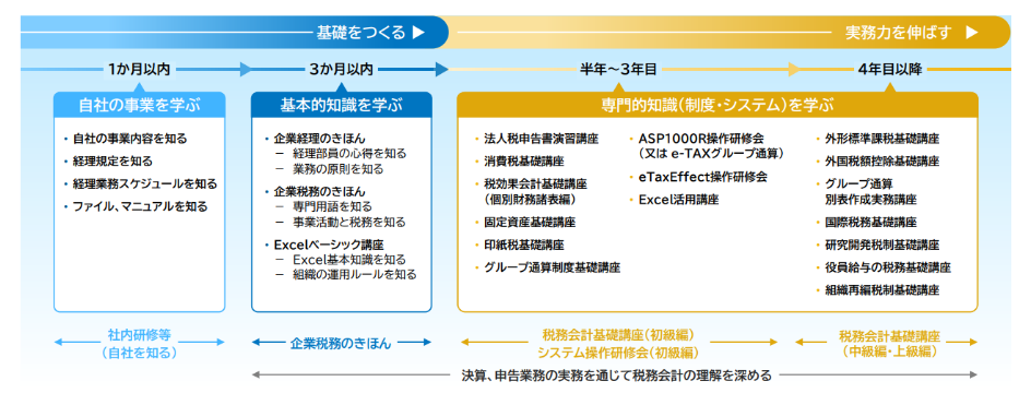 TKCでは、段階的な税務人材の育成を支援するプランを提供しています。