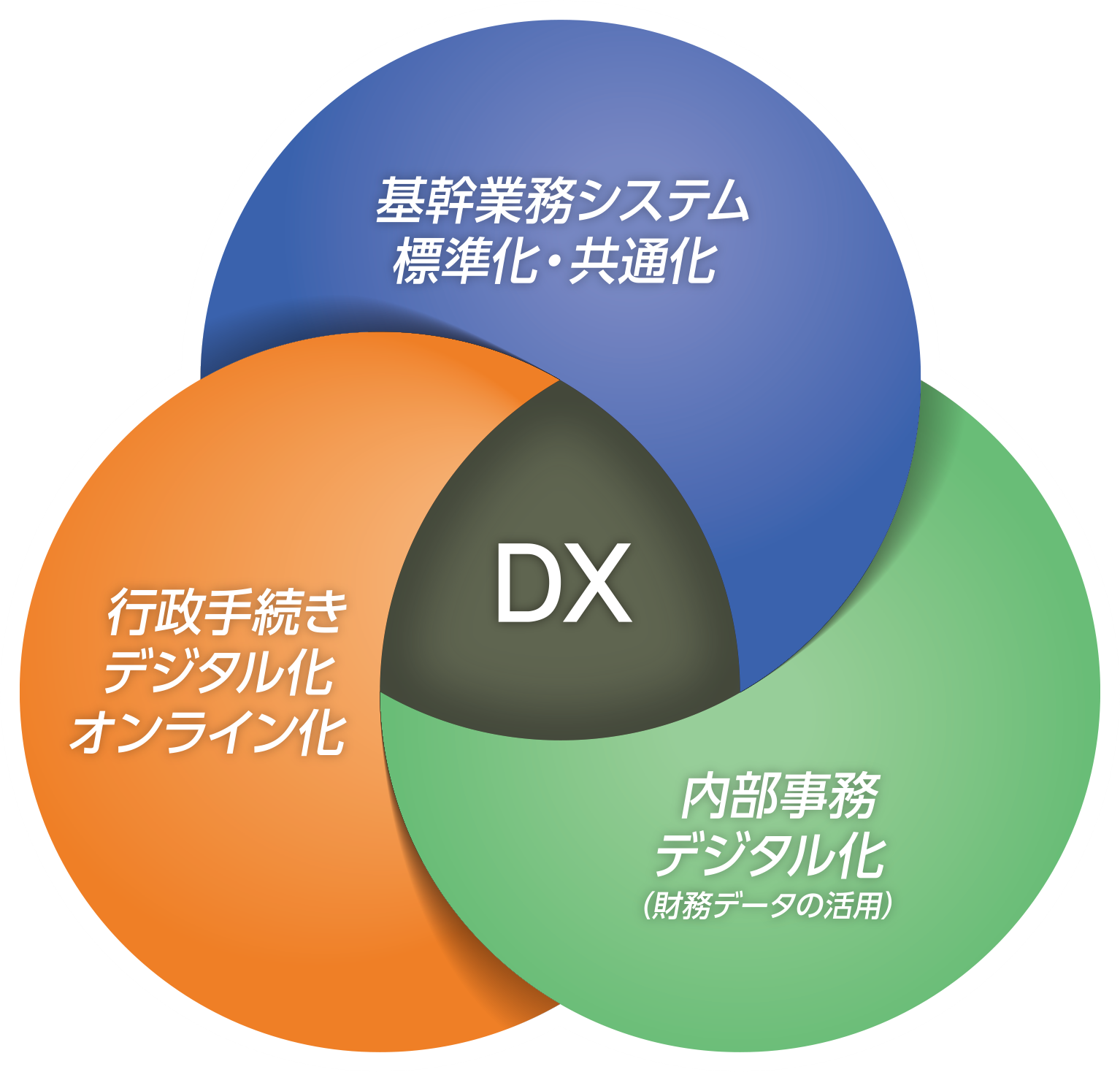 基幹業務システム標準化・共通化／行政手続きデジタル化オンライン化／内部事務デジタル化（財務データの活用）